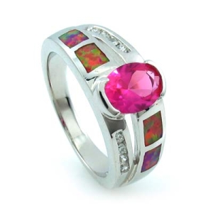 Anillo de Plata con Opalo y Zafiro Rosa