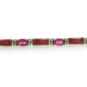 Pulsera Elegante de Plata de Ley .925 con Zafiro Rosa y Opalo Rosa