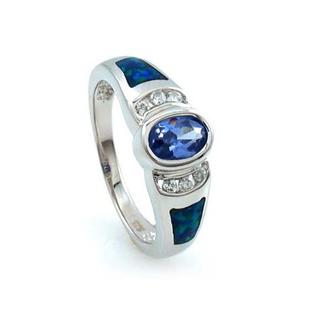 Opal with Tanzanite Silver Ring