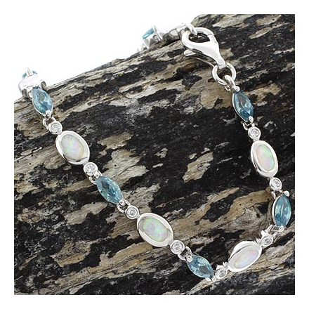 Alexandrite and White Opal Sterling Silver Bracelet