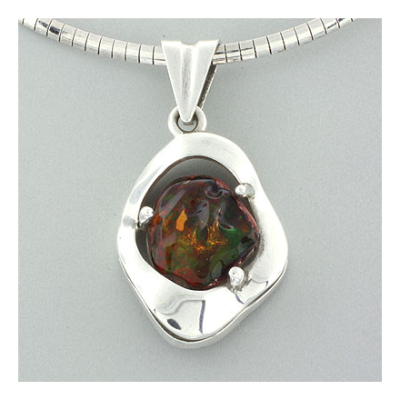 Gorgeous Mined Mexican Black Opal Sterling Silver Pendant