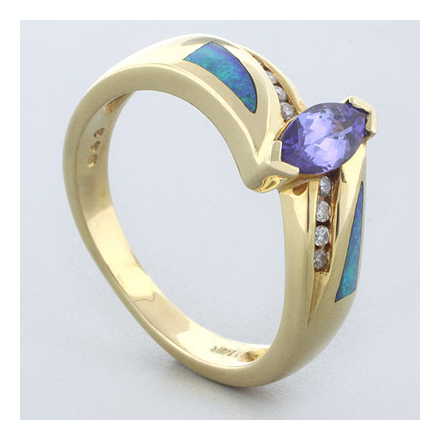 hvordan sten Lover og forskrifter Genuine Tanzanite with Australian Opal Ring in 14k Solid Gold