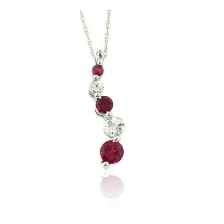 3 Red Ruby Gemstone Pendant Necklace In 10k White Gold Journey Style - Ruby Gemstone Pendant