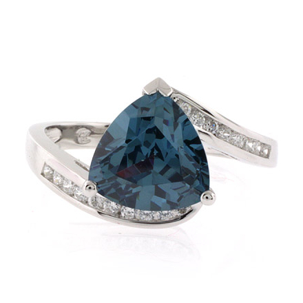 Silver Trillion Cut Alexandrite Ring Blue to Green Color Change
