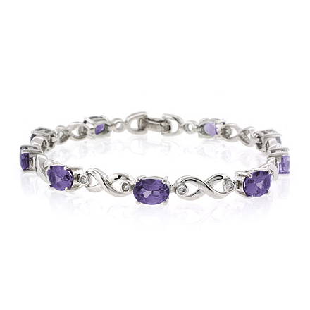 Oval Cut Alexandrite Stones .925 Sterling Silver Bracelet Purple to Pink