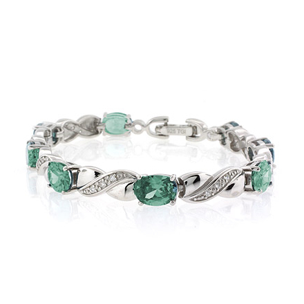 Oval Cut Green to Blue Alexandrite .925 Sterling Silver Bracelet