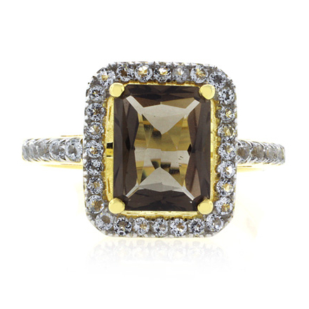 Genuine Emerald Cut Smoked Topaz Sterling Silver Ring