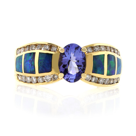 Blue Opal with Tanzanite Ring in 14k Solid Gold