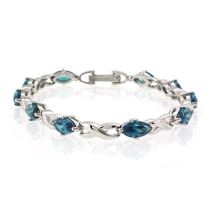 Marquise Cut Alexandrite Stones .925 Sterling Silver Bracelet Bluish to Green