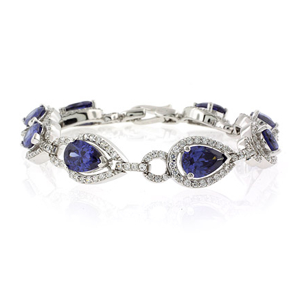 BEAUTIFUL TANZANITE HEART .925 Sterling Silver Bracelet 8" BEAUTIFUL TANZANITE HEART .925 Sterling Silver Bracelet 8"