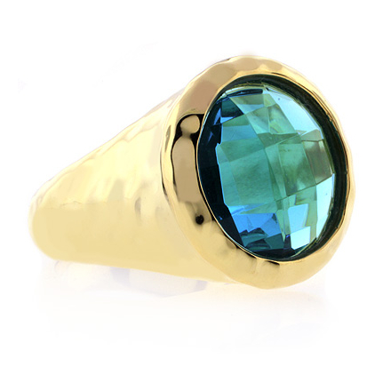 Gold Plated Sterling Silver Hammered Blue Topaz Ring
