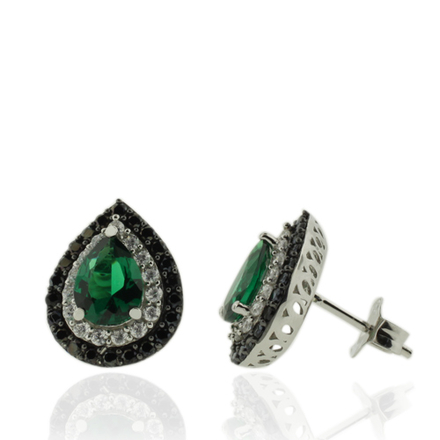 Sterling Silver Earrings With Emerald Gemstones in Drop Cut