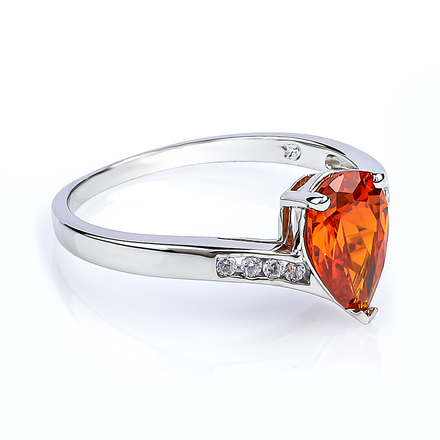 Fire Opal Pear Cut Gemstone .925 Silver Ring