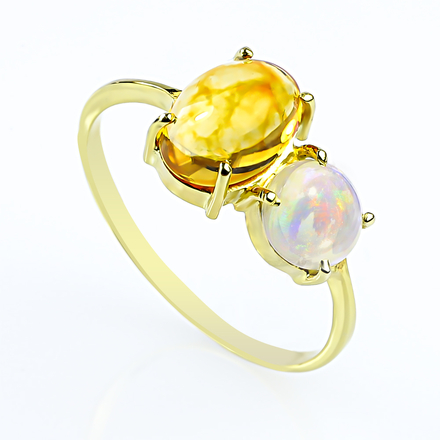 Genuine Mexican Jelly and Supreme Opal 14K Yellow Gold Ring