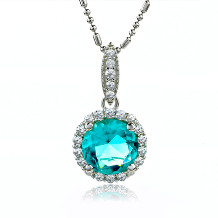 Round Cut Paraiba Pendant Necklace 925 Silver
