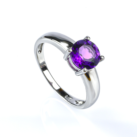 Round Cut Amethyst Sterling Silver Ring