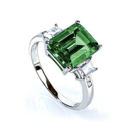Emerald Sterling Silver Emerald Cut Ring
