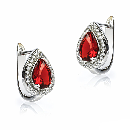 .925 Silver Set with Ruby Earrings and Pendant