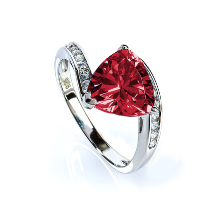 Trillion cut ruby top ring