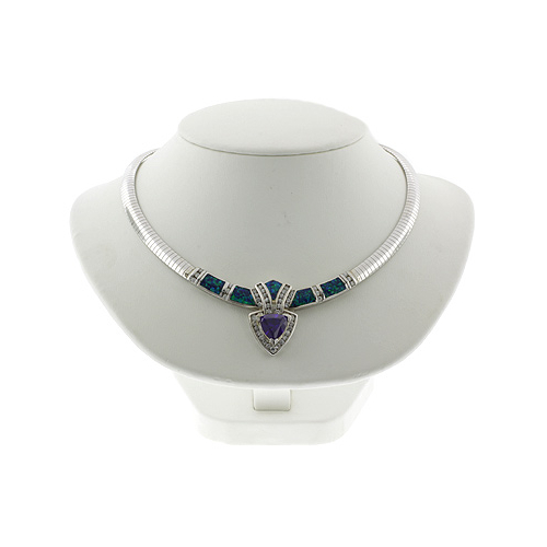 Hermoso Collar de Plata .925 con Tanzanita y Ópalo Australiano