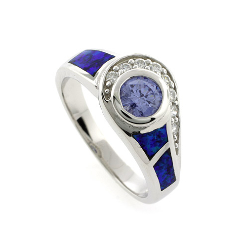 Anillo con Opalo y Tanzanita en Corte Redondo
