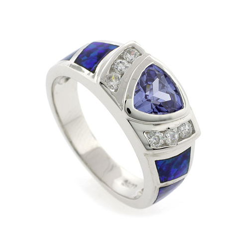Anillo Elegante de Plata con Opalo y Tanznita