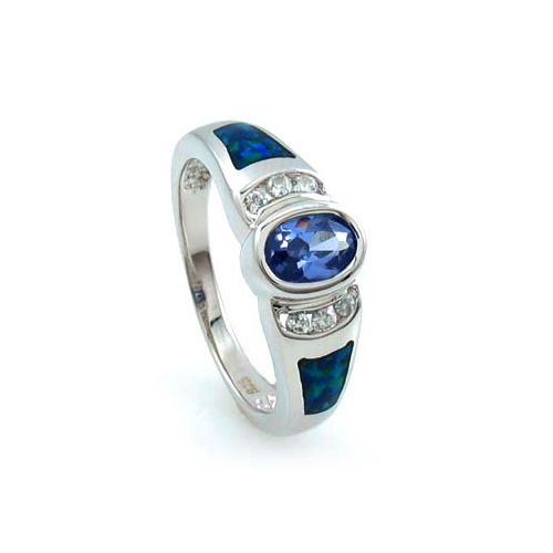 Anillo de Plata de Ley con Tanzanita y Opalo