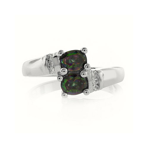 Anillo con 2 Gemas de Topacio Mistico en Plata
