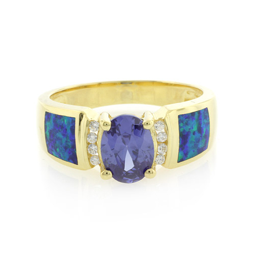 Anillo de Tanzanita y Opalo en Plata con Chapa de Oro