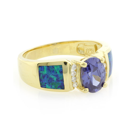 Anillo de Tanzanita y Opalo en Plata con Chapa de Oro