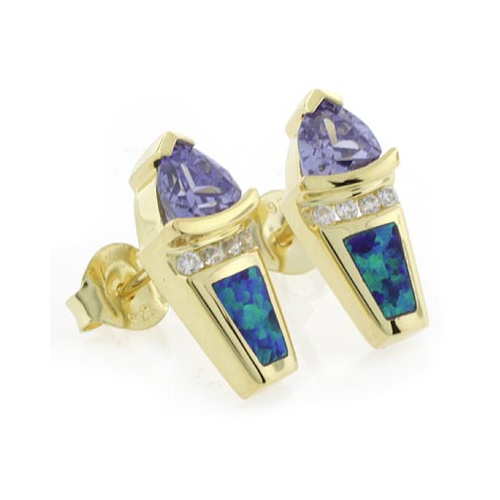 Aretes de Tanzanita y Ópalo con Baño de Oro 14K