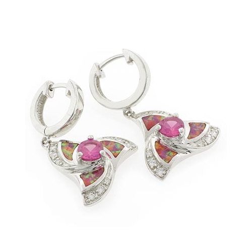 Hermosos Aretes de Plata .925 con Zafiro Rosa y Ópalo