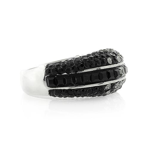Anillo de Plata .925 con Cristales Swarovski Negros y Blancos
