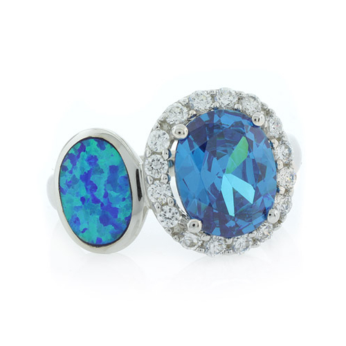Anillo de Topacio Azul y Opalo en Plata