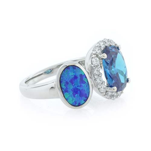 Anillo de Topacio Azul y Opalo en Plata