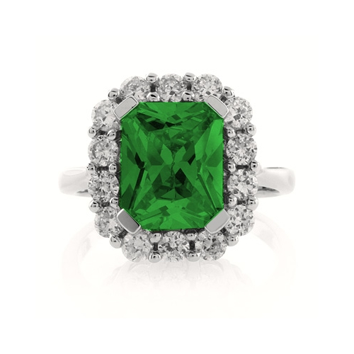 Anillo de Esmeralda y Zirconias en Plata