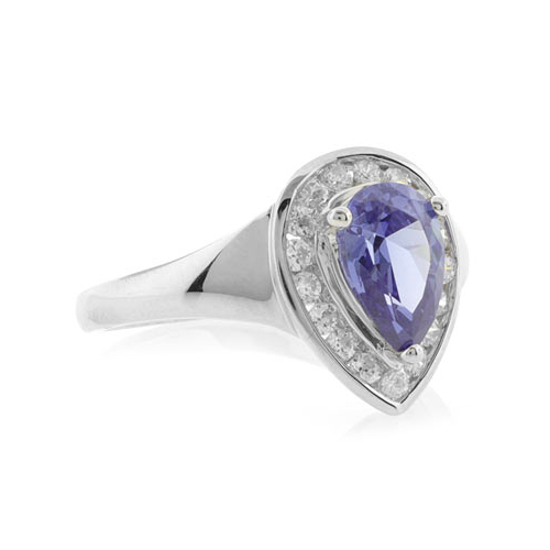 Anillo de Plata con Tanzanita y Diamantes Sintéticos