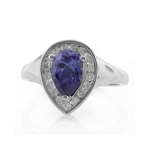 Anillo de Plata con Tanzanita y Diamantes Sintéticos