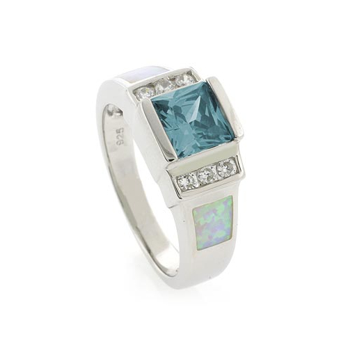 Anillo de Ópalo Blanco con Alejandrita ( Azul a Verde )