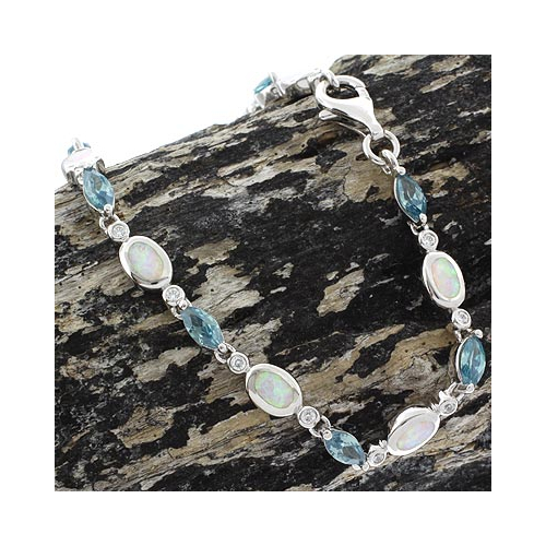 Hermosa Pulsera de Plata de Ley con Alejandrita y Ópalo Blanco