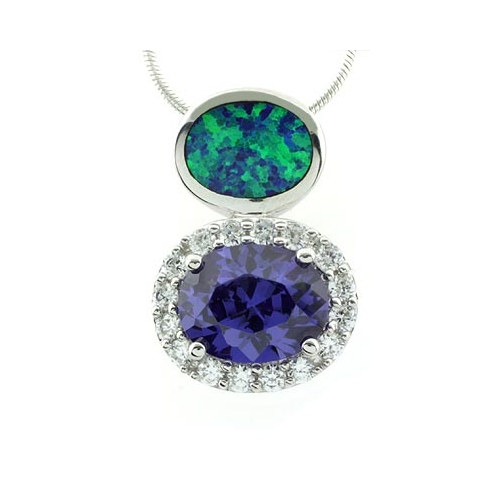 Dije de Ópalo Azul y Tanzanita en Plata de Ley .925