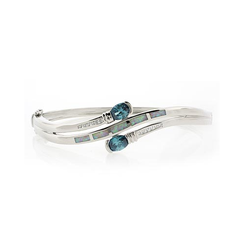 Hermoso Brazalete de Plata de Ley con Alejandrita y Ópalo Blanco