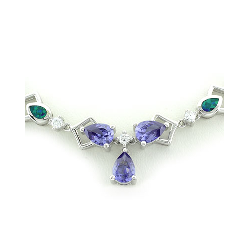 Hermoso Collar de Tanzanita con Piezas de Ópalo Australiano