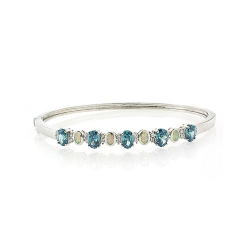Brazalete de Plata de Ley .925 con Alejandrita y Ópalo Blanco