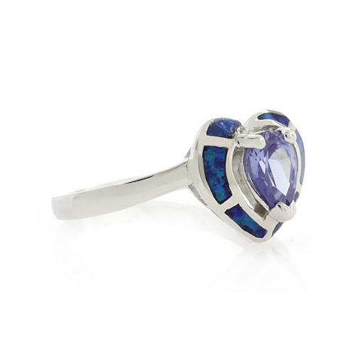 Anillo de Opalo y Tanzanita con Forma de Corazón