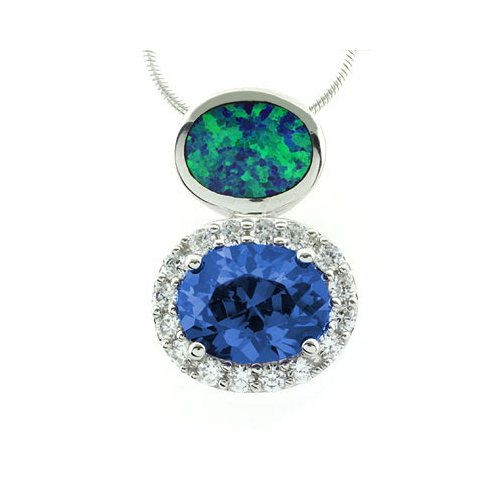 Dije de Ópalo y Topacio Azul en Plata de Ley .925