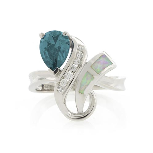 Lujoso Anillo de Plata con Alejandrita y Opalo Blanco
