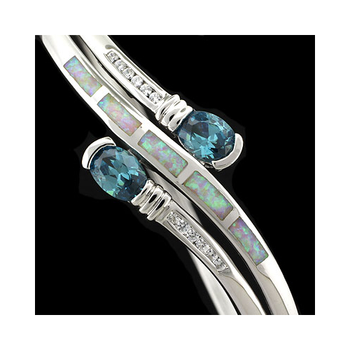 Hermoso Brazalete de Plata de Ley con Alejandrita y Ópalo Blanco