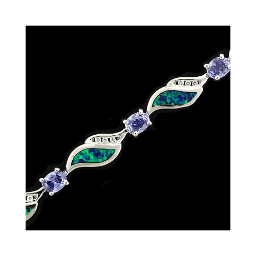 Pulsera Elegante de Plata de Ley .925 con Tanzanita y Opalo Australiano