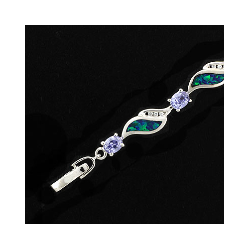 Pulsera Elegante de Plata de Ley .925 con Tanzanita y Opalo Australiano